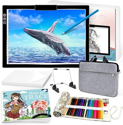 Caja de luz de rastreo, almohadilla de rastreo iluminada, 6 niveles de brillo, tablero de luz recargable para trazar con clip integrado y 57 piezas