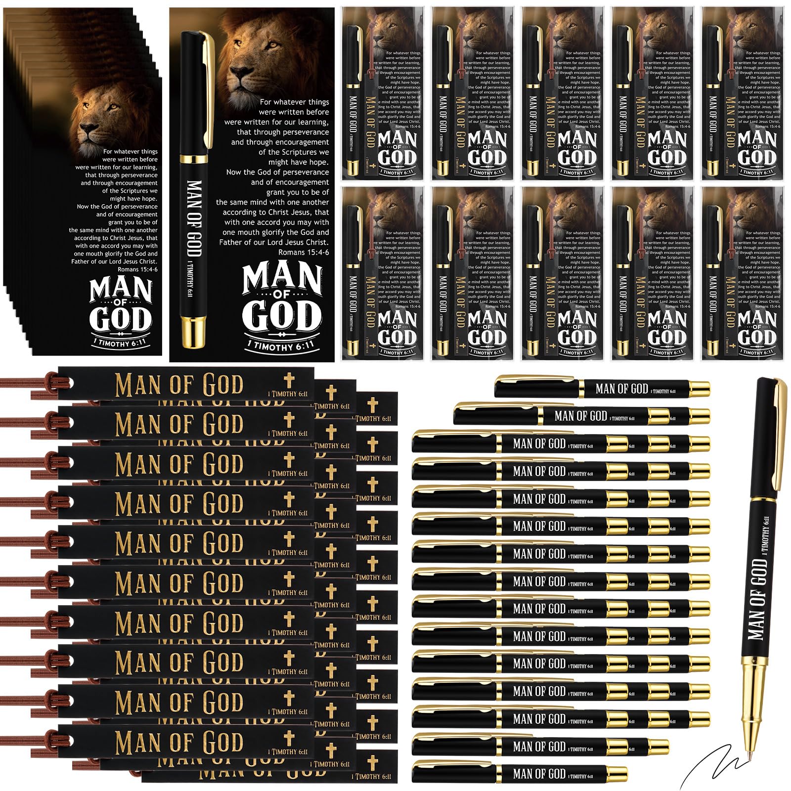 Skyygemm 50 Sets Father's Day Bulk for Church Gifts Man of God Pens Leather Bookmarks Inspirational Christian Bible Verse Pens Religious Cards and Gift Bags for Dad Men Church Members Party Favors