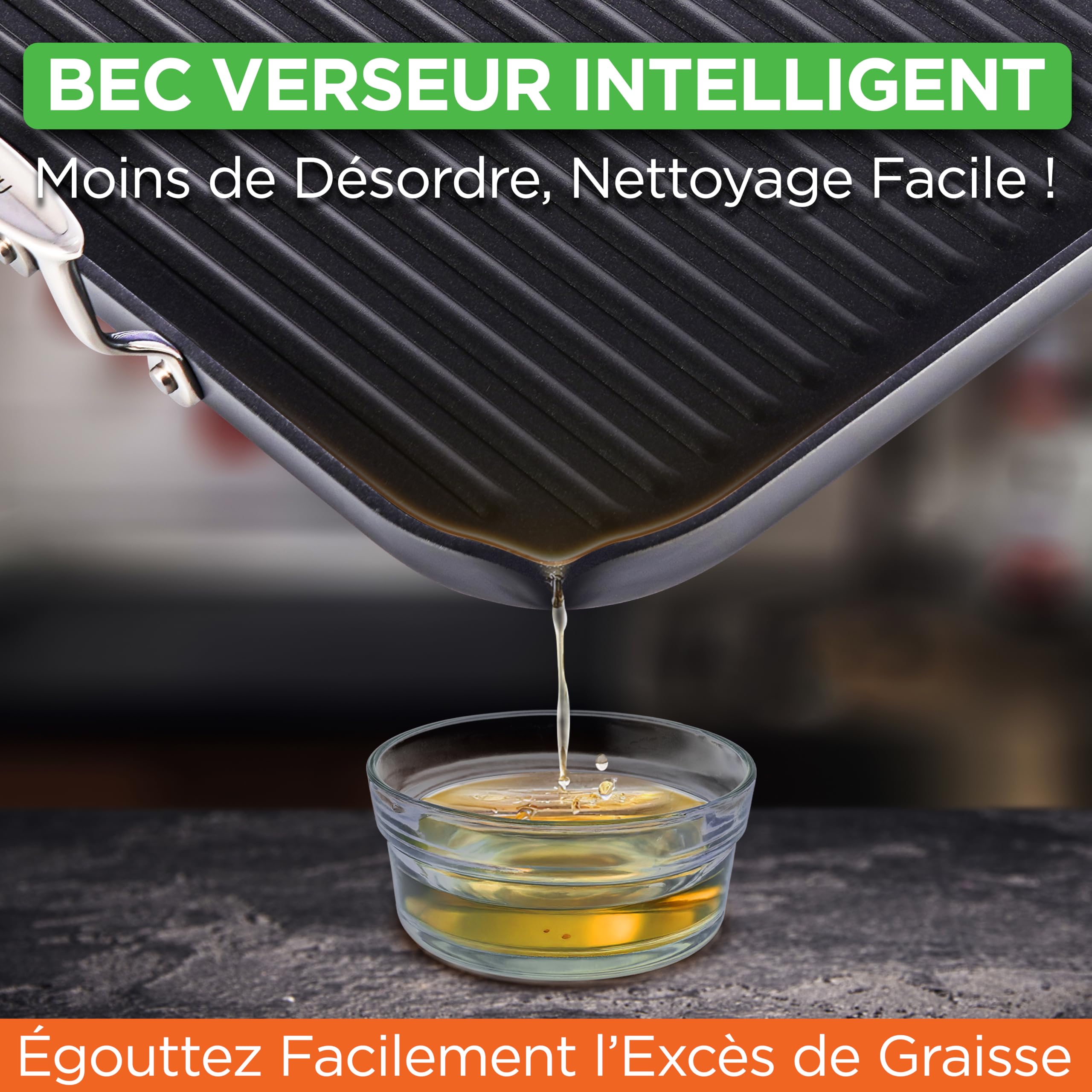 NutriChef Poêle Grill 50,8 cm x 33 cm pour Cuisinière-Double brûleur- Poêle en Fonte- Plaque Chauffante Antiadhésive en Fonte Anodisée Dure, Noir