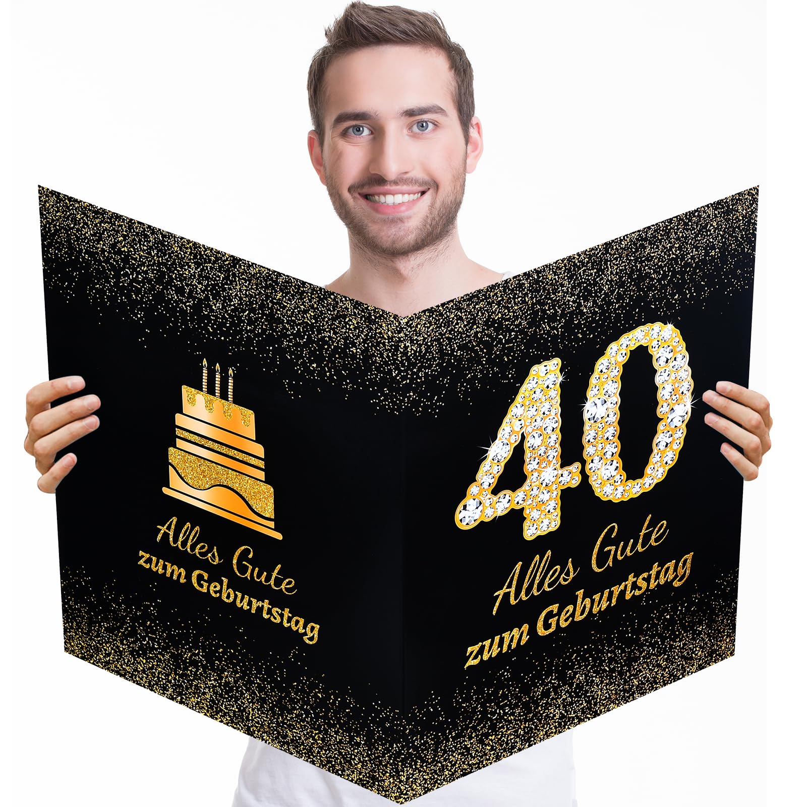 Riesen-Geburtstagskarte Zum 40. – Schwarz-gold, 35,6x55,9 Cm – Mit Umschlag & Band – Perfekt Als Gästebuch Oder Geschenk