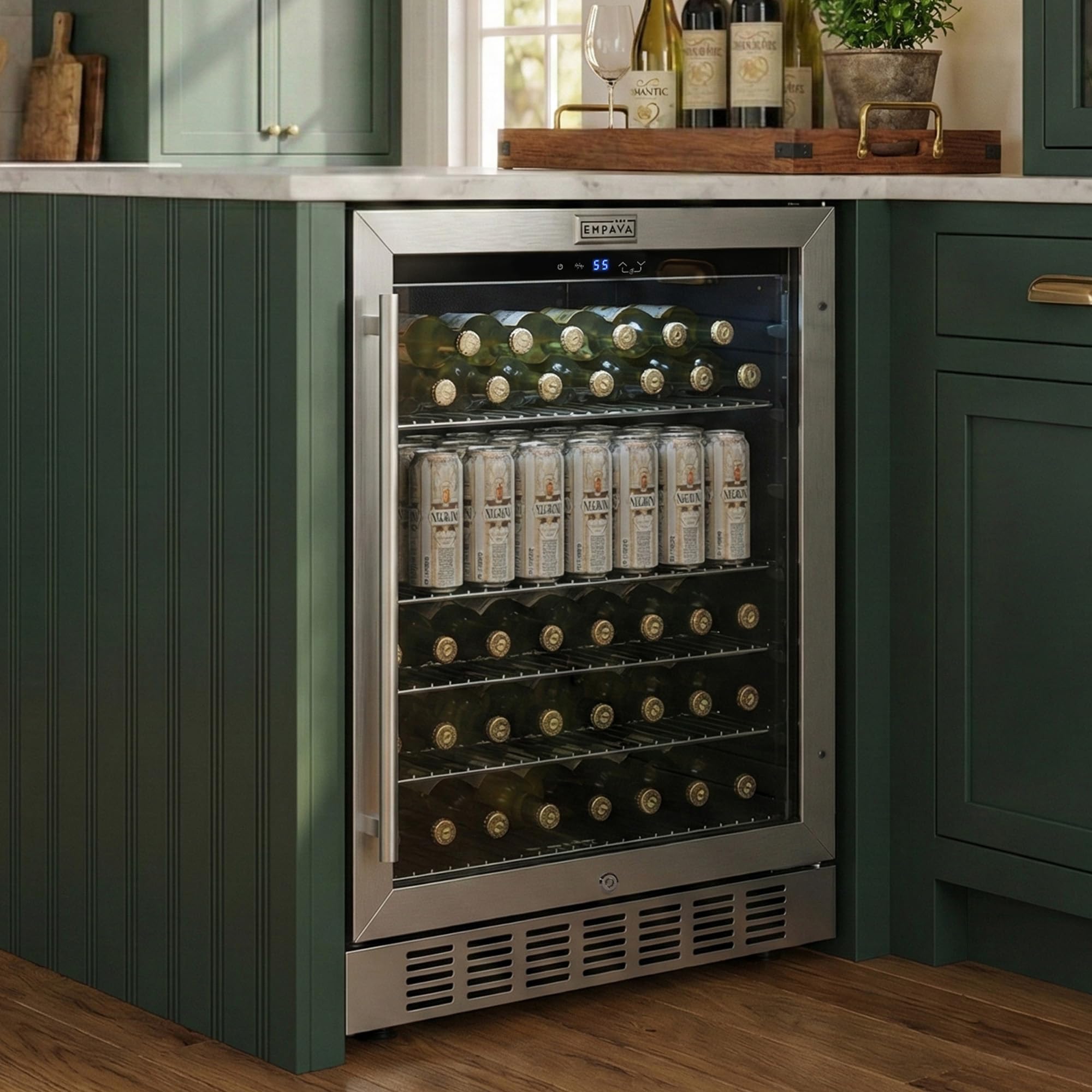 Empava 24 inch Undercounter Beverage Cooler Refrigerator with Glass Door, Freestanding Drink Fridge with LED Light, Touch Control, 140 Cans Capacity | Fridge.com