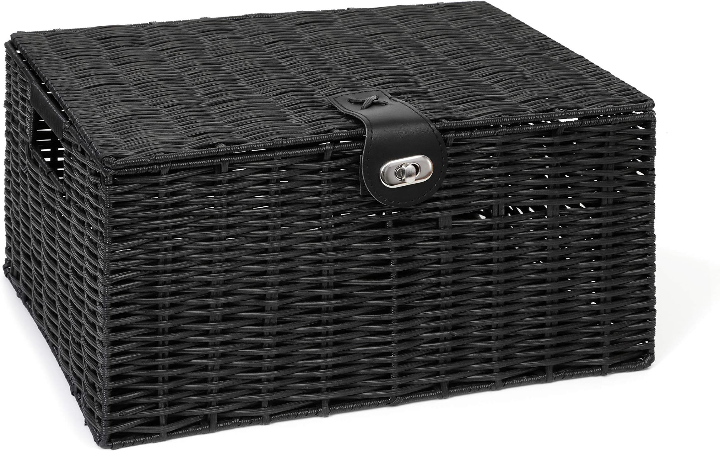 Coffre de Rangement en Résine Tressé 132cm Noir Coffre de Rangement en Résine Tressé 132cm Noir