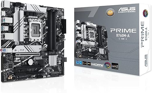 ASUS Prime B760M-A Intel® B760 (LGA 1700)(13th and 12th Gen) mATX Motherboard, PCIe 4.0,DDR5, Two M.2 Slots, Realtek 2.5Gb Ethernet, DisplayPort,…