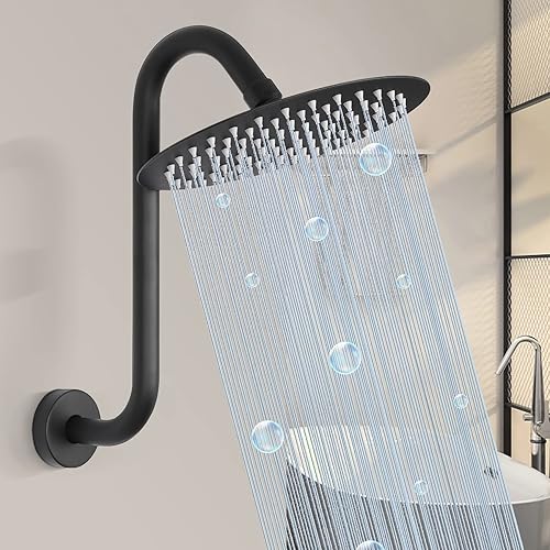 Miniatura 5 de HarJue Brazo de ducha en forma de S, cabezal de ducha de 15 pulgadas, tubo de extensión de tiro alto, conexión estándar de 12 pulgadas con brida,