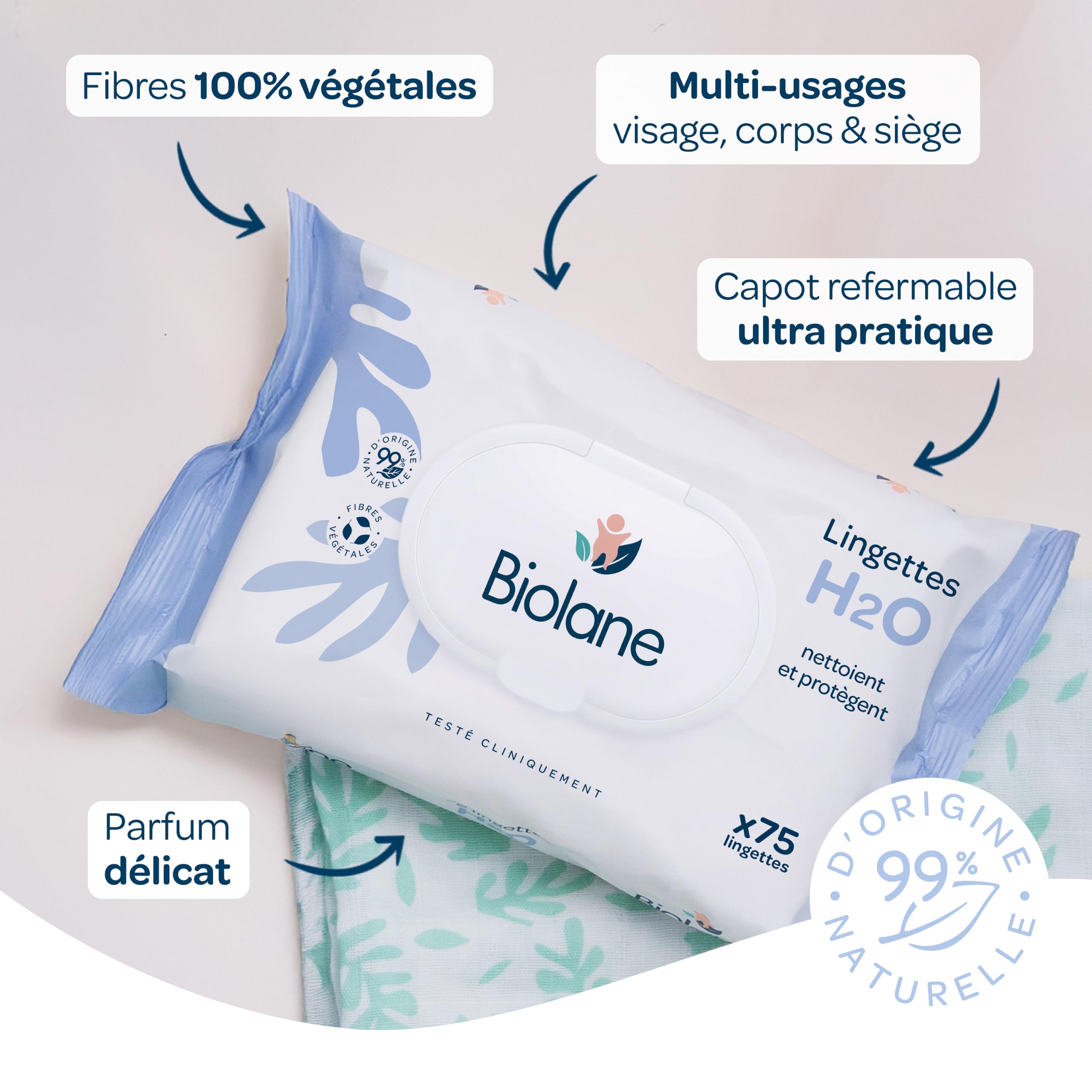 BIOLANE - Salviette per neonati con acqua - 900 salviettine - Set di 12 x 75 - Pulizia delicata ed efficace - Fin dalla nascita - Qualità francese