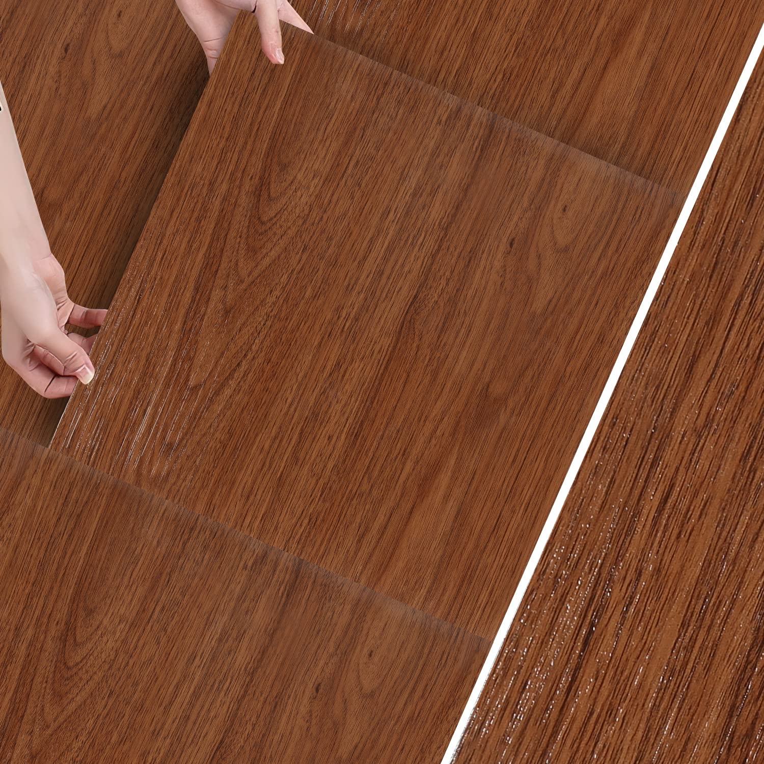 Pavimento in PVC autoadesivo, 30 x 30 cm, spessore 1,5 mm, laminato in vinile, 10 m²/110 piastrelle, antiscivolo, impermeabile, per soggiorno, cucina (colore legno)