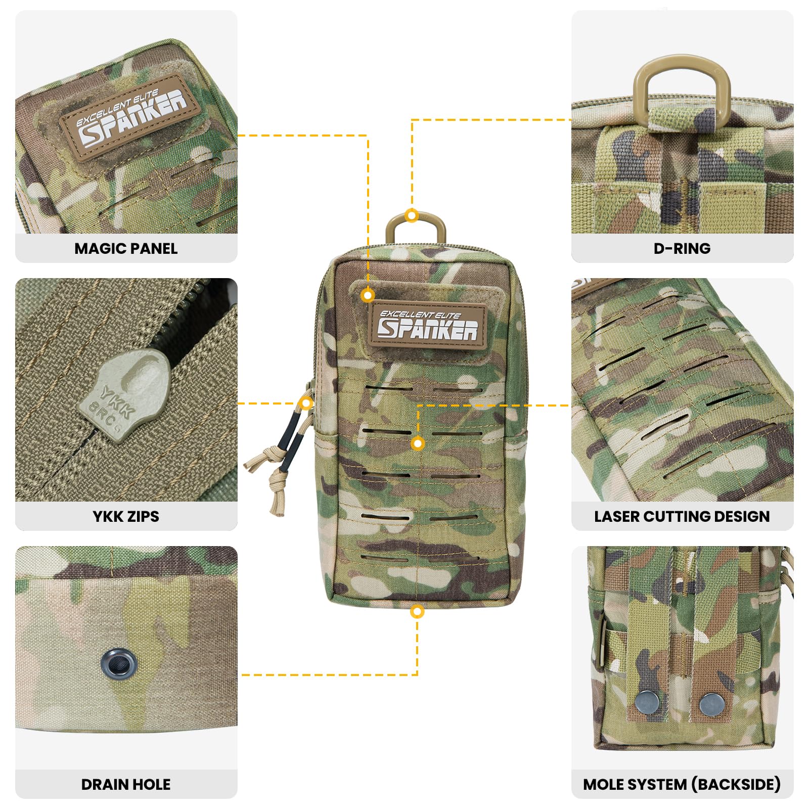 EXCELLENT ELITE SPANKER Nylon Molle Pouch Laser Cutting Design EDC Small Utility Pouch Tactical Compact Organizer Pouch(MC) - Image 4