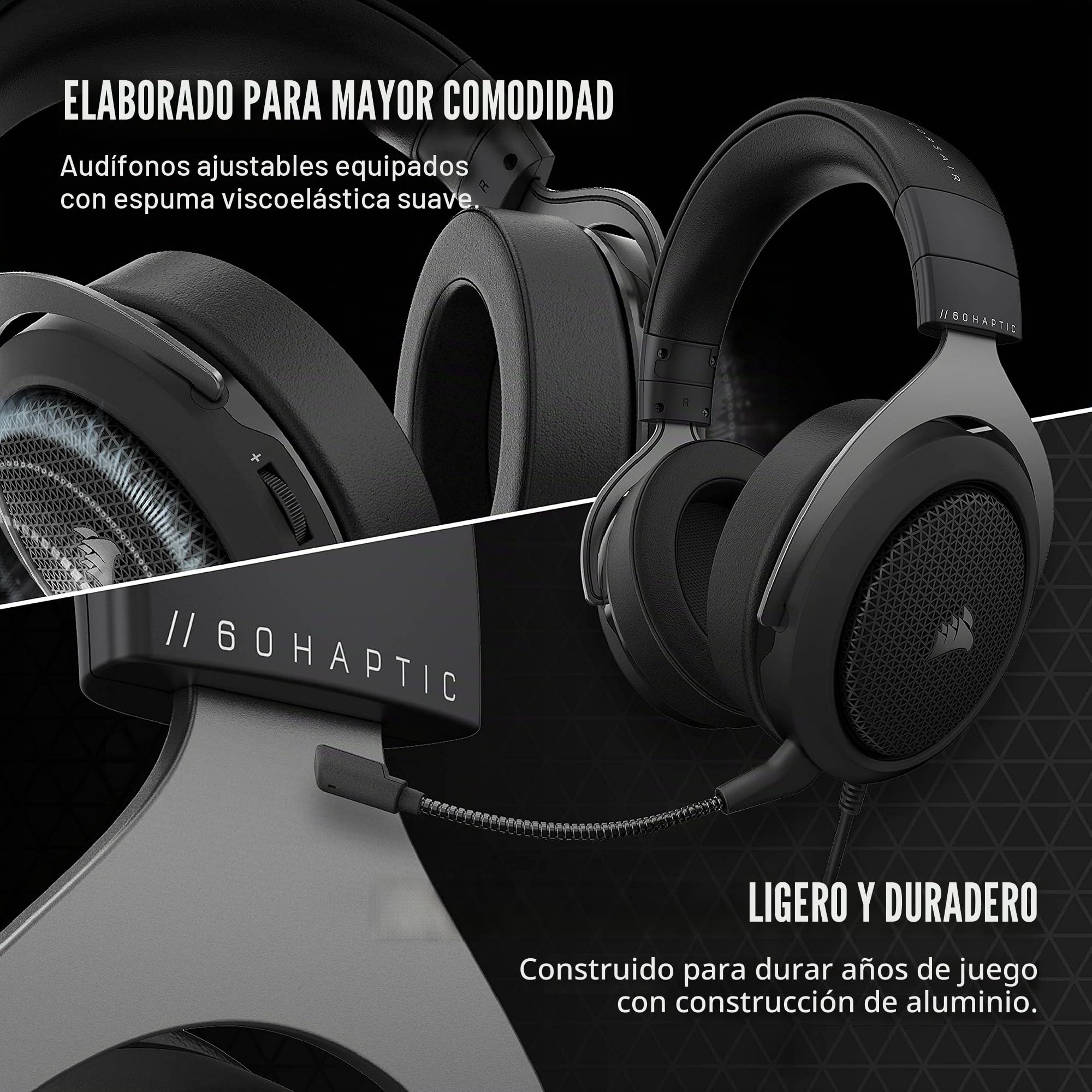 Corsair HS60 HAPTIC - Auriculares estéreo para Videojuegos con Graves hápticos, Carbono