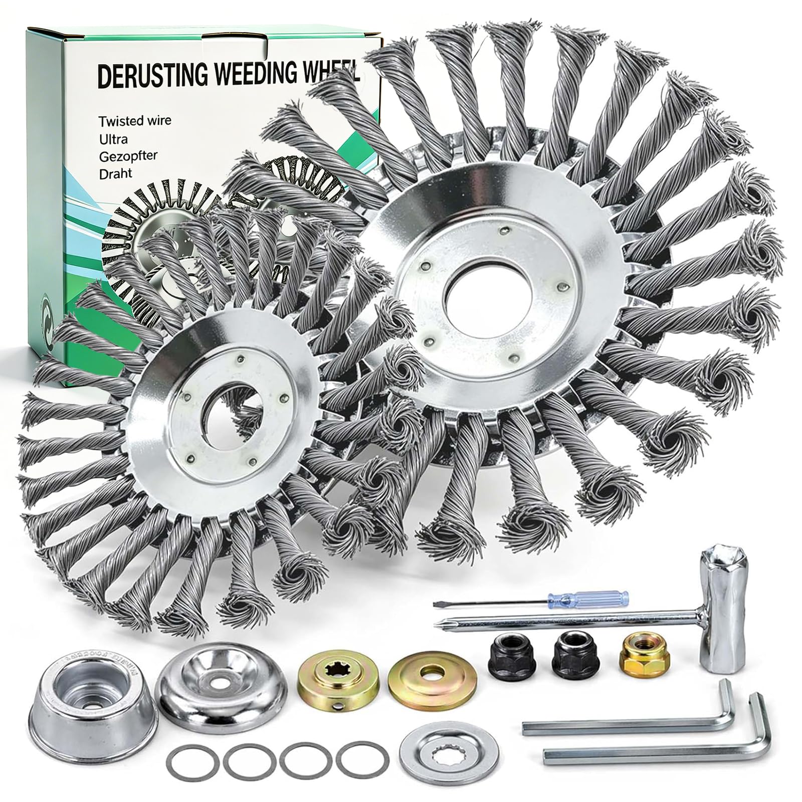 Unkrautbürste für Freischneider - 150mm und 200mm Wildkrautbürste Set mit 25,4mm Bohrung - universelle Fugenbürste passend für Motorsense Rasentrimmer und gängige Motorsensen Zubehör