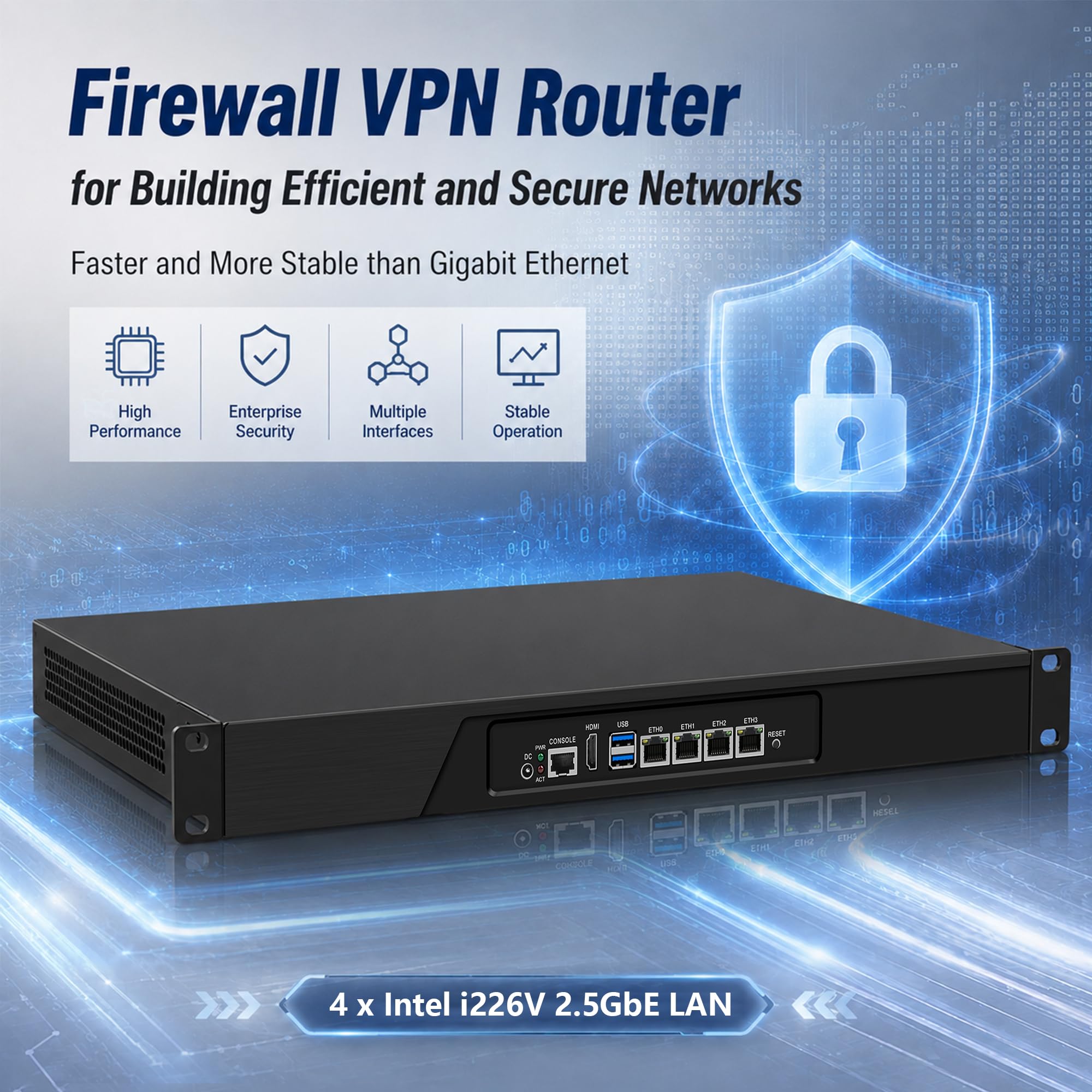 1U 19" Rackmount Firewall Appliance, N3160 Mini PC, 4 x 2.5GbE i226-V LAN, OPNsense Router, HD/VGA, SIM Slot, USB 3.0, RJ45 COM, AES-NI, DDR3 Barebone No RAM/SSD/OS