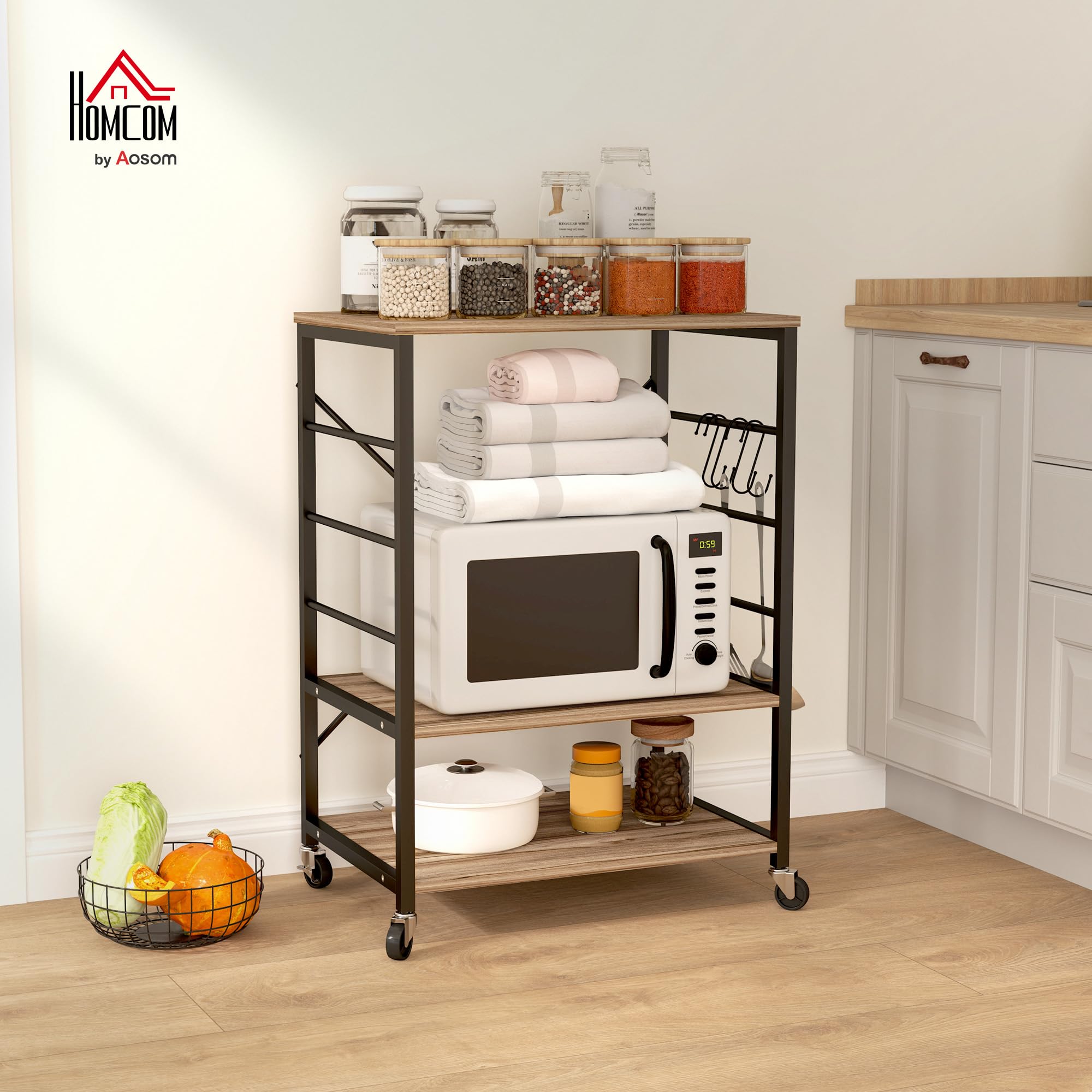 HOMCOM Scaffale da Cucina a 3 Livelli Stile Industriale 60x40x84 cm Teak