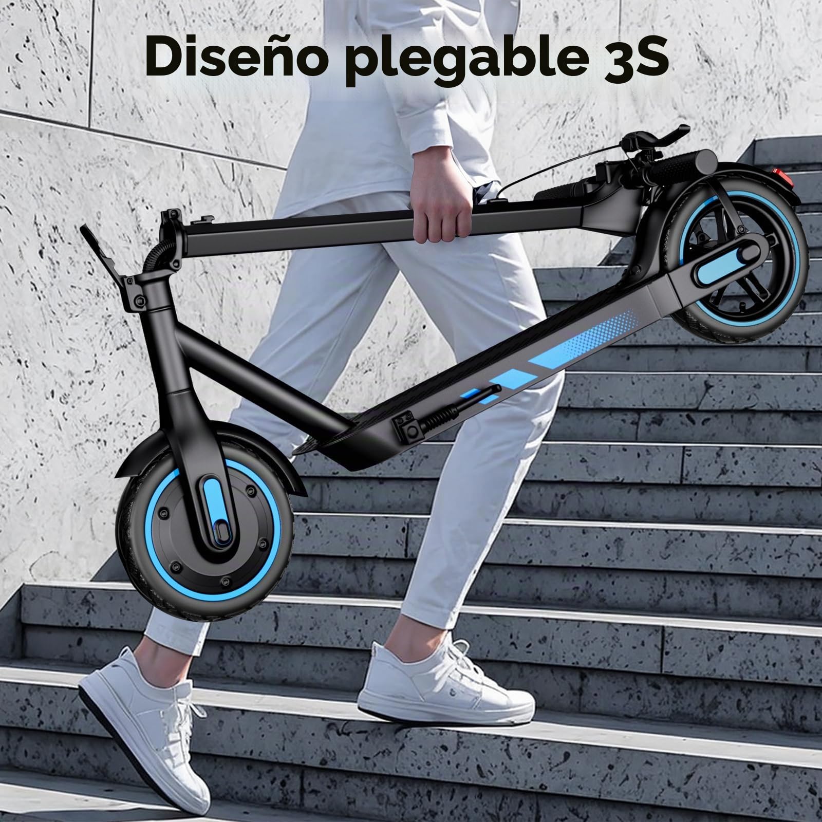 EGGKING Patinete Electrico Adultos, Potencia Nominal 500W, Autonomía 35 Km, App Control, 25Km/h, 10.5Ah Batería, 10" Neumático, Luces LED Delanteras/Traseras, 3 Modos De Elocidad