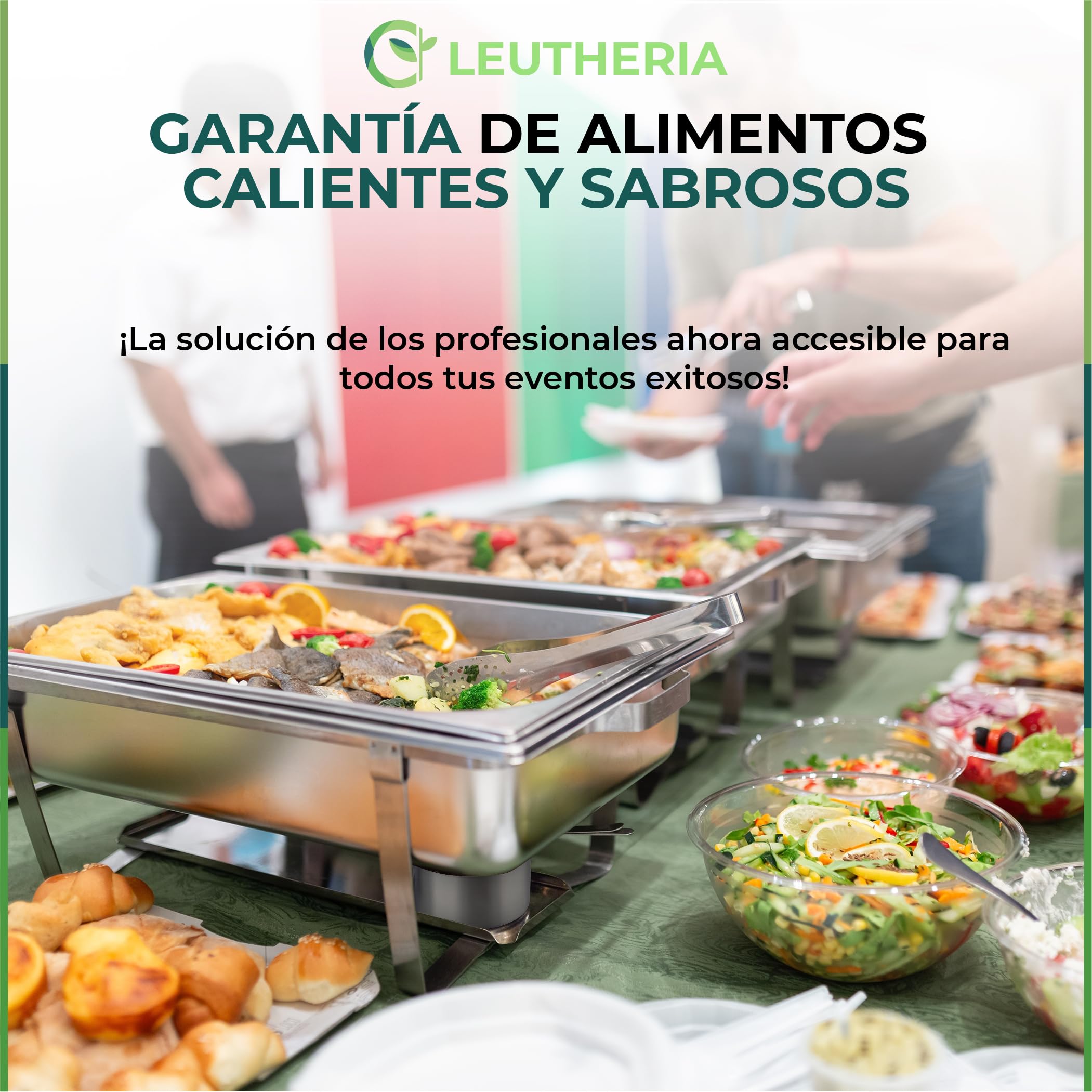 Pack de 4 Calentadores de Platos LEUTHERIA - Chafing Dish Profesional/Acero Inoxidable alimentario para Buffet/baño maría Profesional/Mantenimiento en Caliente/Catering/Hotel/Restaurante