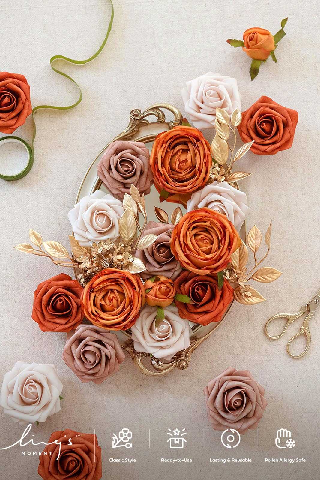 Ling's Moment Artificial Flowers - Orange & Dusty Rose -2
