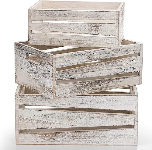 AVLA Paquete de 3 cajas de almacenamiento de bambú, caja organizadora de almacenamiento decorativa, contenedor vintage con asas, cestas de encimera