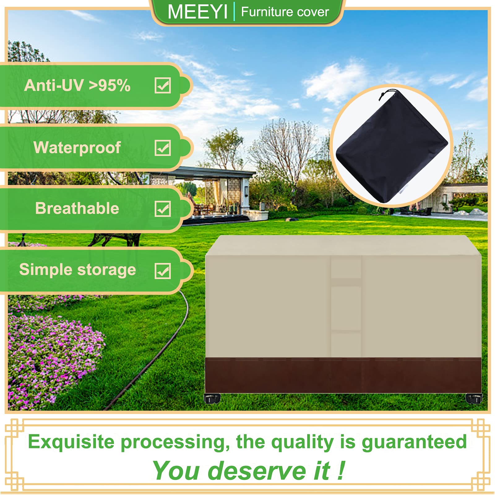 Housse De Protection Pour Table De Jardin 80x80cm - Étanche, Anti-UV Et Anti-Vent - Angle Beige