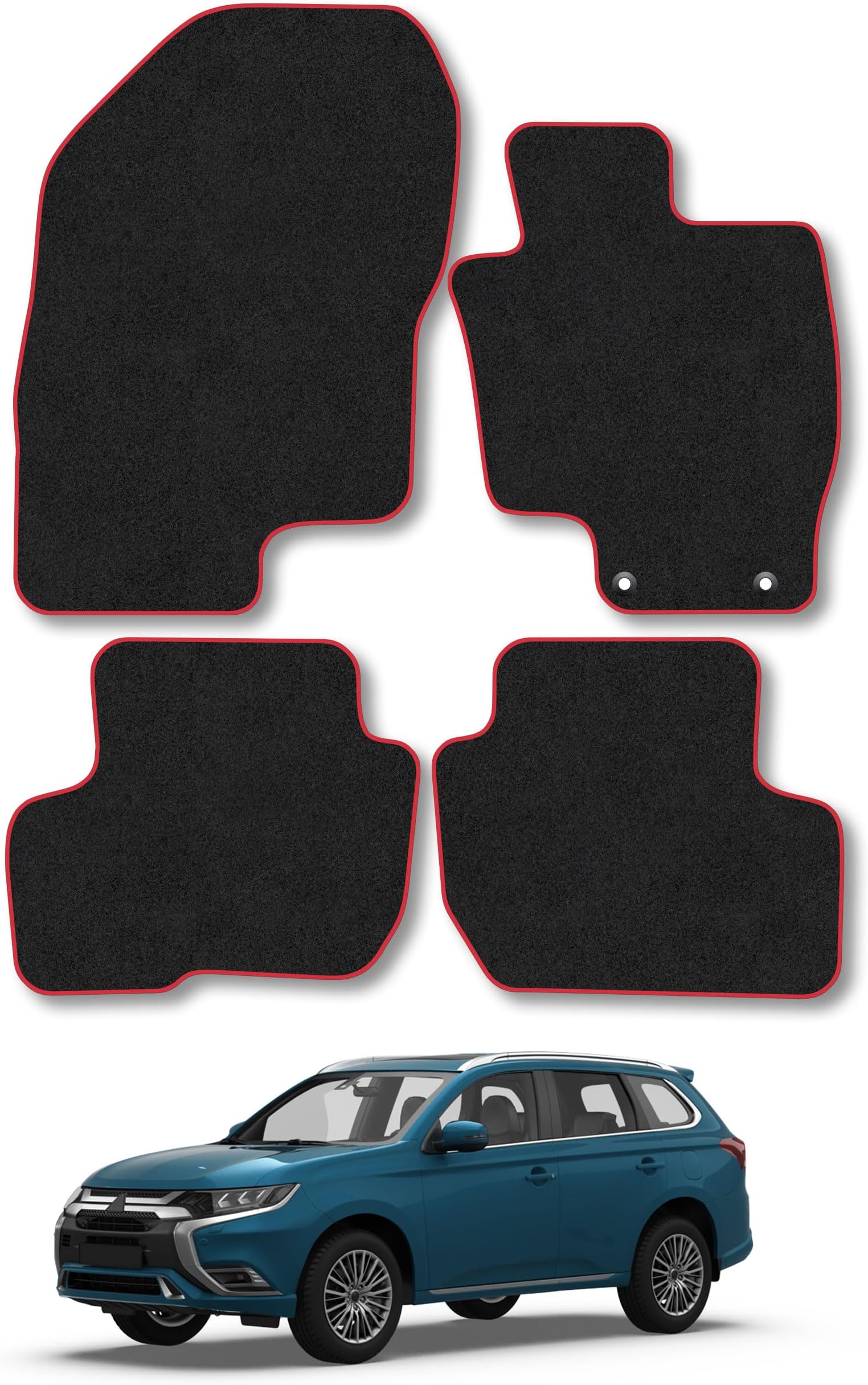 Car Mats Compatible with Mitsubishi Outlander PHEV (2014+) Red Trim Carpet Tailored Fit Car Floor Mats Set Accessory Custom Fit Water-Resistant Anti Slip Backing All Weather Full Coverage With Clips