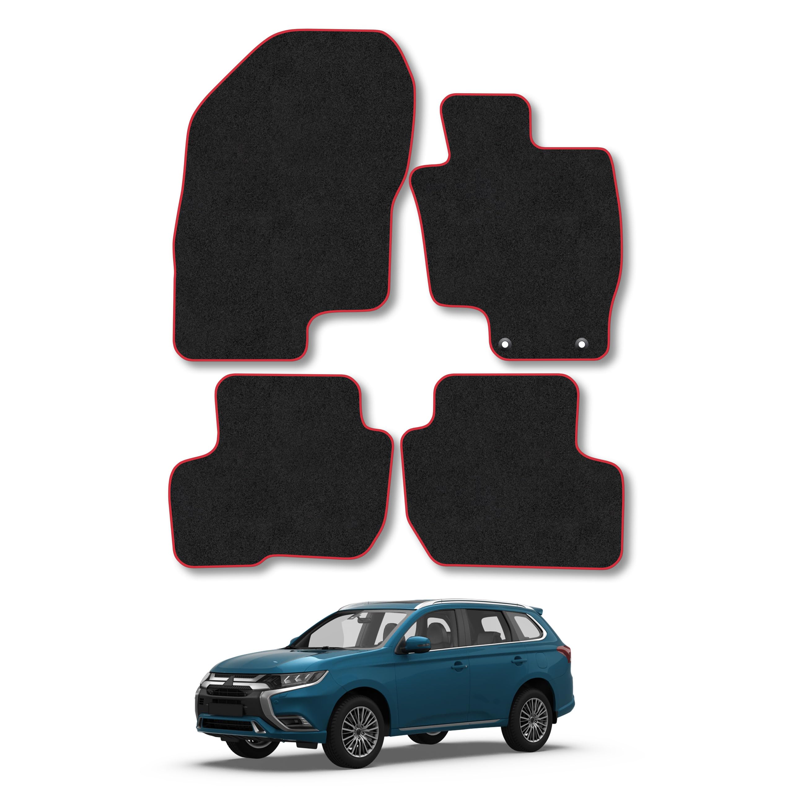Car Mats Compatible with Mitsubishi Outlander PHEV (2014+) Red Trim Carpet Tailored Fit Car Floor Mats Set Accessory Custom Fit Water-Resistant Anti Slip Backing All Weather Full Coverage With Clips