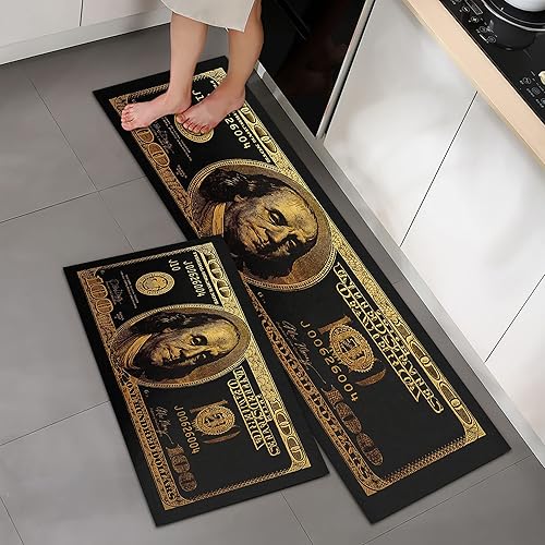 Miniatura 3 de GUBIYU Juego de tapetes de baño negros de 100 dólares, tapetes de cocina con respaldo de goma antideslizante, dorados, tapetes de baño y alfombras,