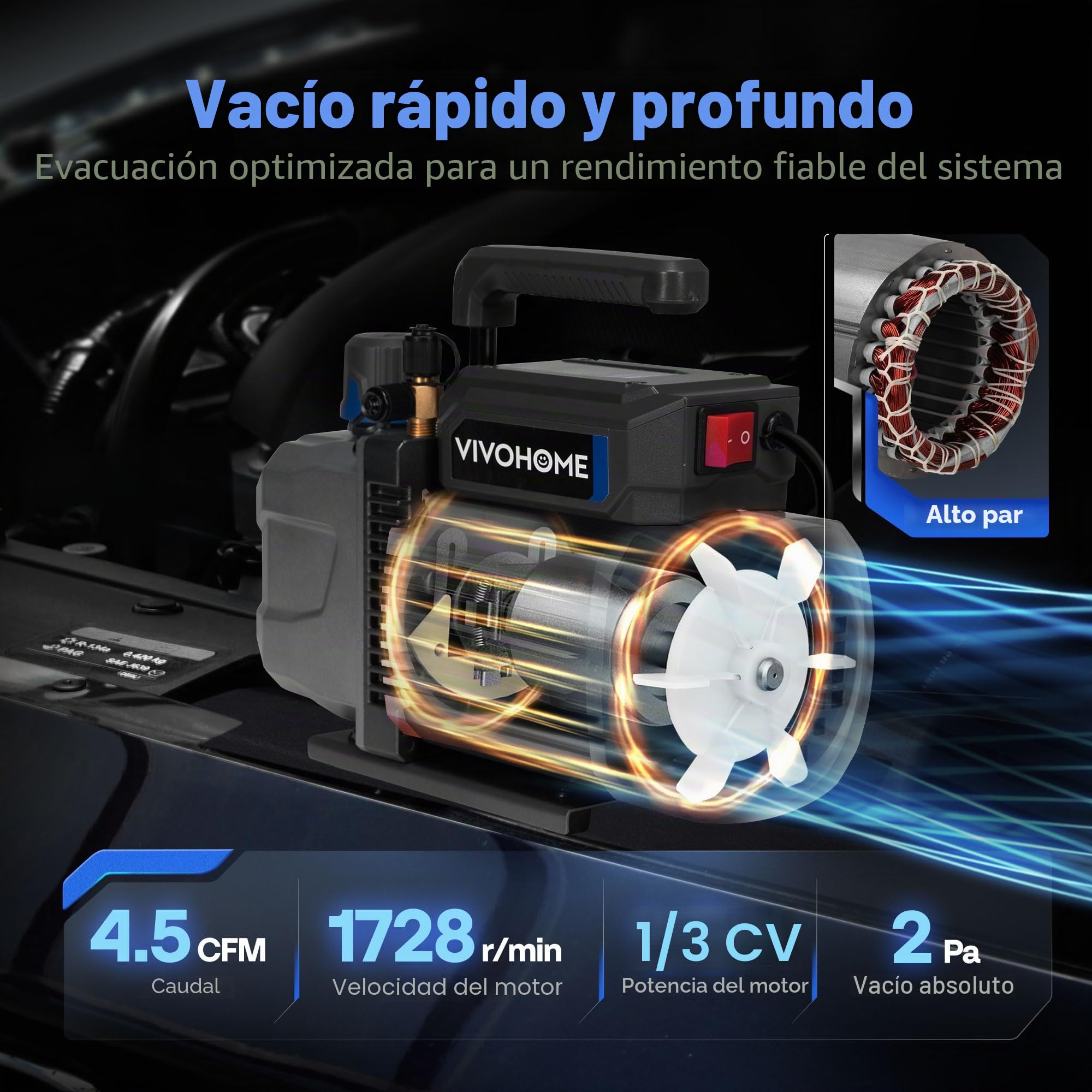 VIVOHOME 1/3 HP 4,5 CFM - Bomba de vacío y juego de manómetros AC