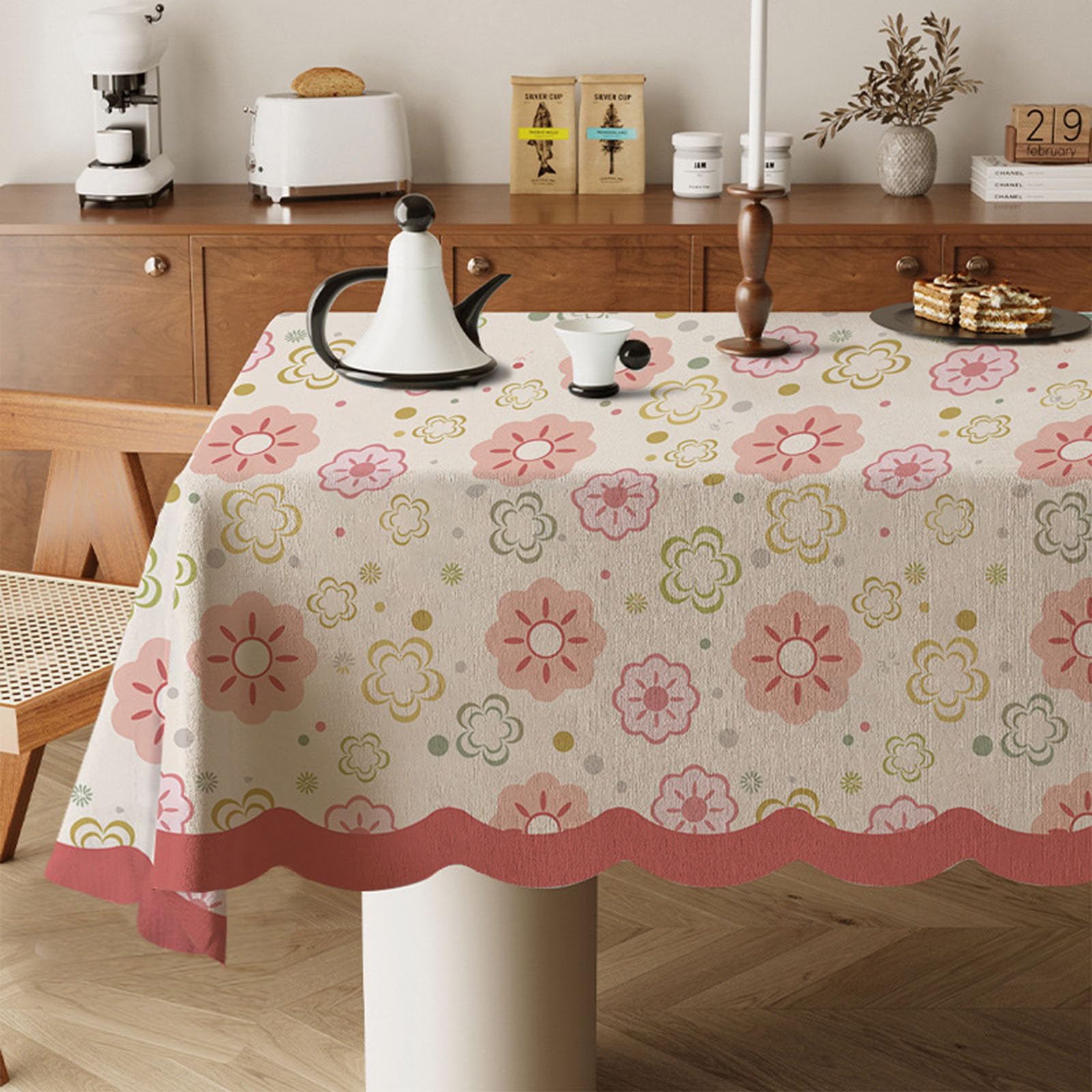 Odot Wipe Clean Tablecloths - Square, Stain Resistant Country Style Cotton and Linen Rectangular Table Cover for Kitchen, Dining, Coffee Table (Floral Flowers,140x200cm)