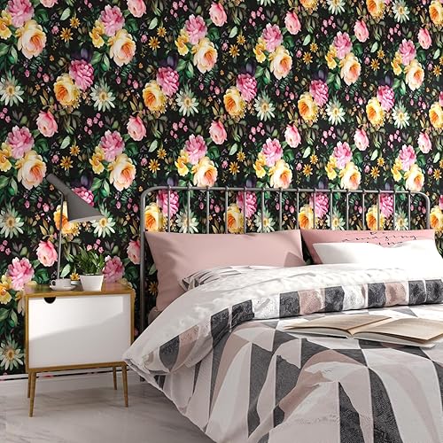 Miniatura 8 de Papel tapiz floral oscuro para despegar y pegar de 17.5 x 118 pulgadas, papel de contacto de rosa vintage, autoadhesivo, extraíble, grande, para