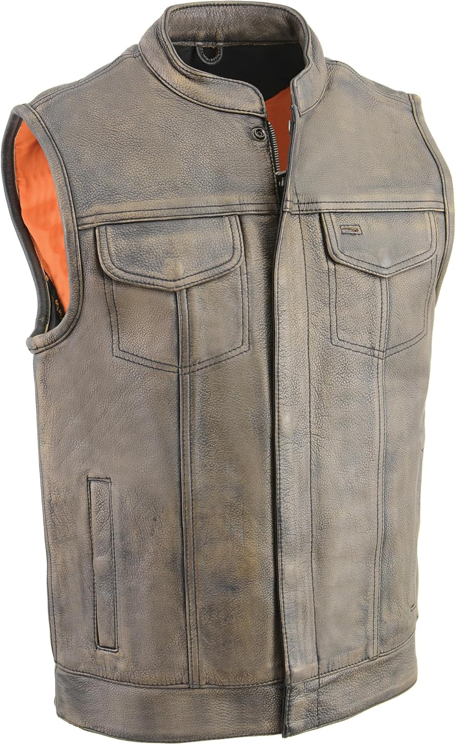 Milwaukee Leather Men's MLM3515 Black Premium Collarless Club Style Motorcycle Vest W Cool Tec Leather Treatment