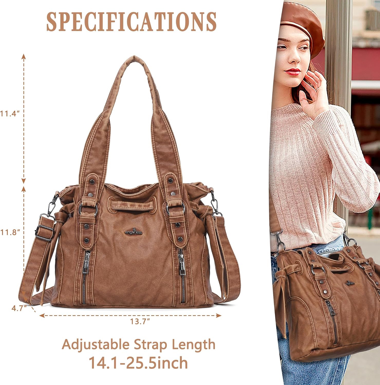Angel Kiss Purses for Women Vegan Leather Retro Shoulder Bag for Women Multi-Pocket Purse and Handbags Crossbody Bags