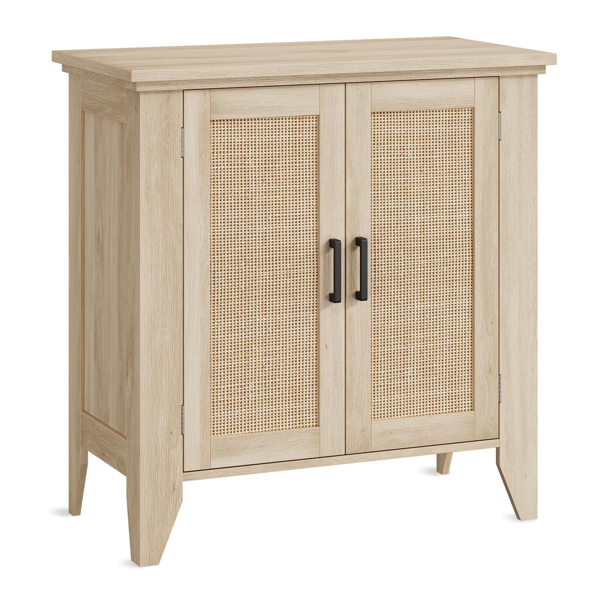 Garvee Aparador De Ratán, Mueble Auxiliar De Cocina Estrecho De Madera con Estante Ajustable, Organizador Rústico para Comedor, Salón y Espacios Pequeños, Madera Natural 80×40×83 cm