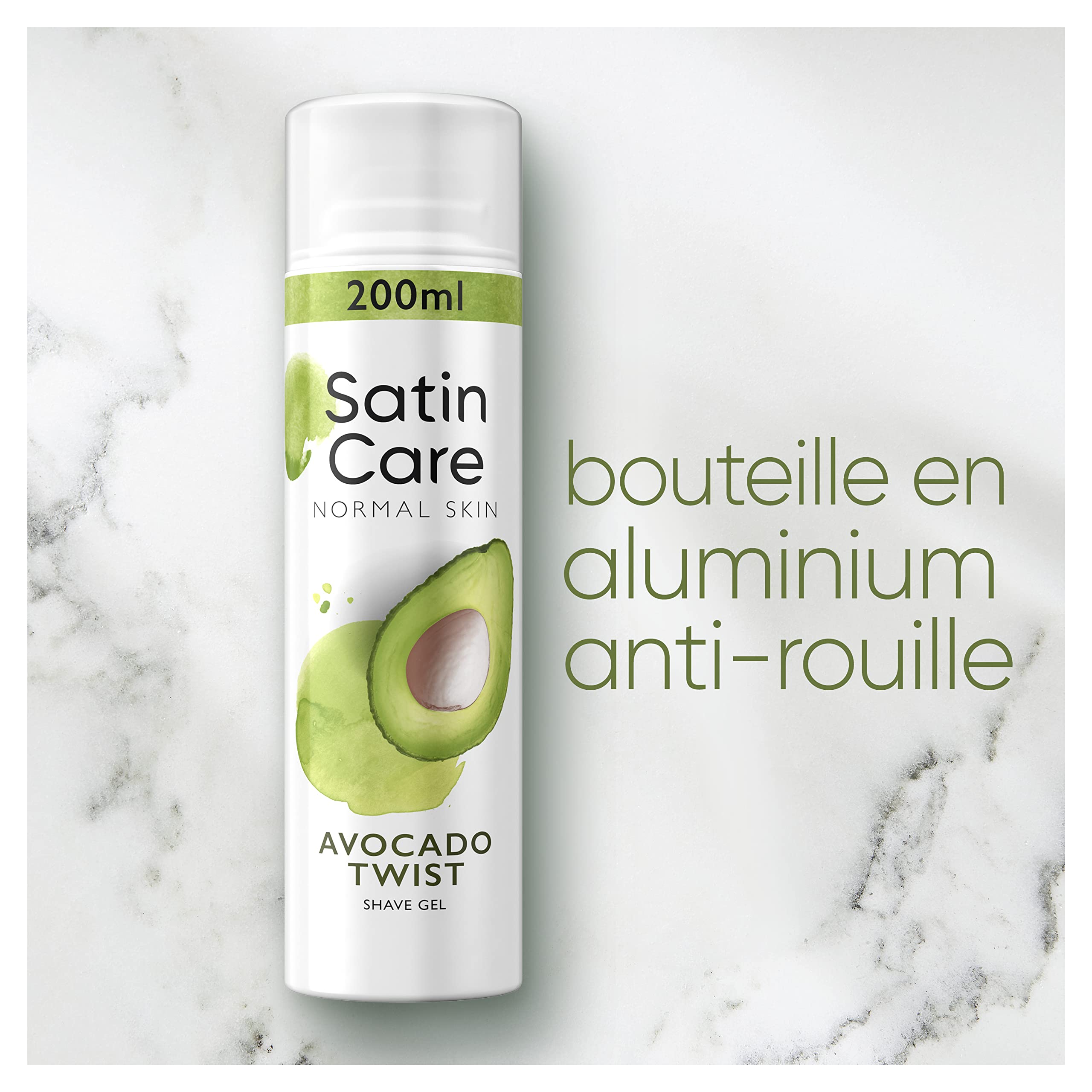 Gillette Satin Care Gel À Raser Pour Femme Touche D’Avocat, 6x200ml, Contient Des Arômes D’aloe Vera, De Jasmin Et De Rose