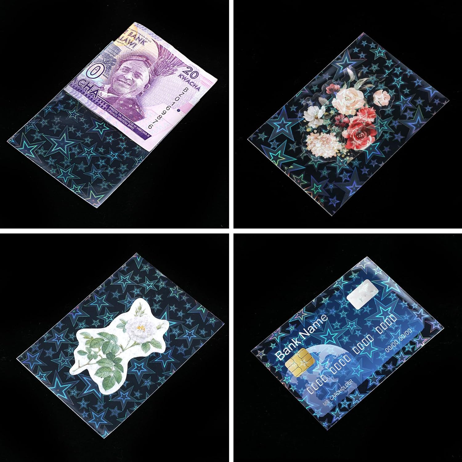 200 Pcs Laser Flashing Holographic Photo Card Sleeves Love Heart-Shape Transparent Waterproof Trading Card Protective Cover for Photo Card (Flag Stars) image 5