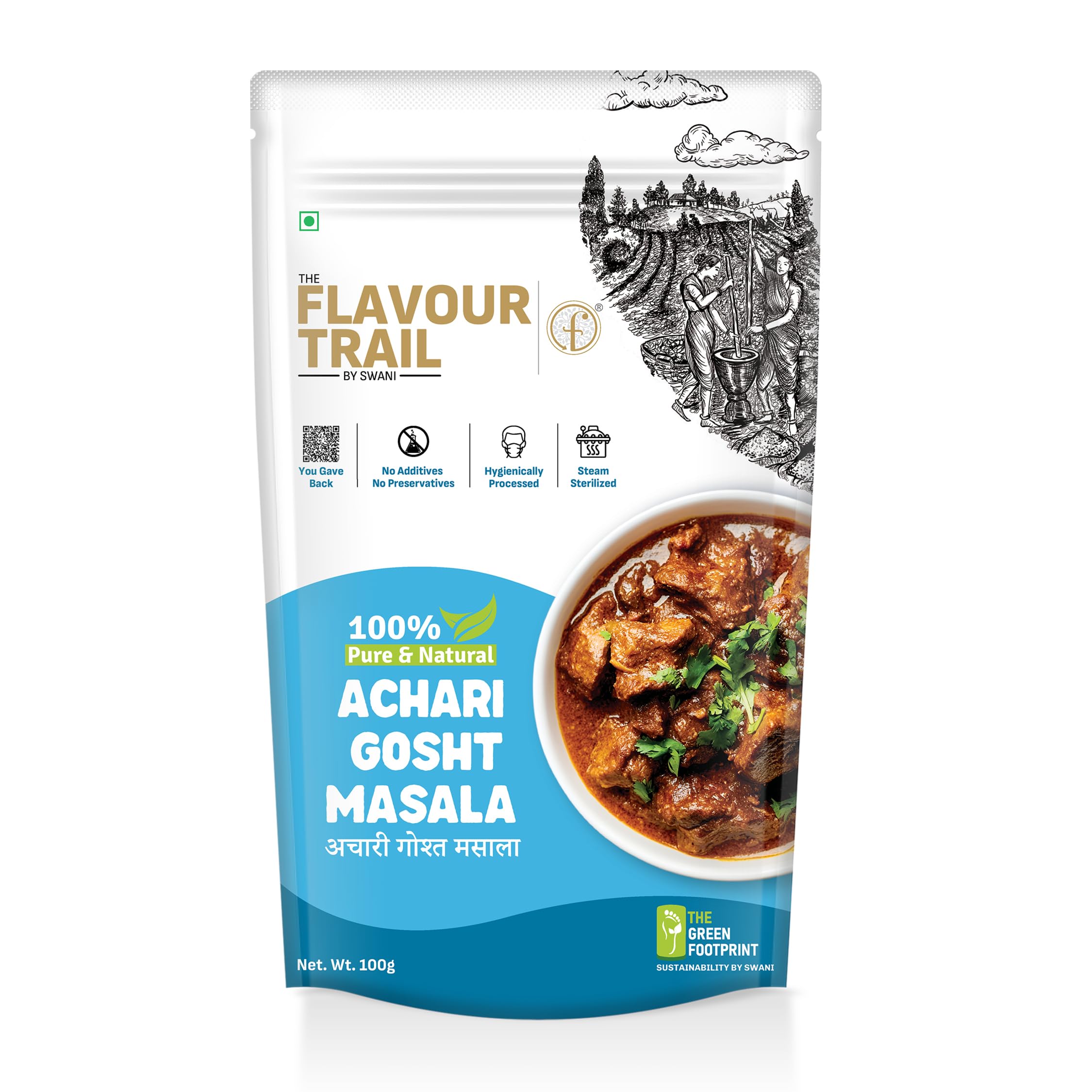 The Flavour Trail Pure & Natural Achari Gosht Masala | The Perfect Pickled Spice Mix for Mutton, Chicken & Lamb| No Additives |Steam-Sterilized|