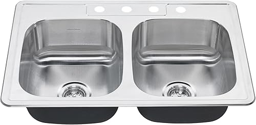 American Standard 22DB.6332284S.075 Colony Top Mount Ada 33x22 - Fregadero de cocina de acero inoxidable con 4 agujeros