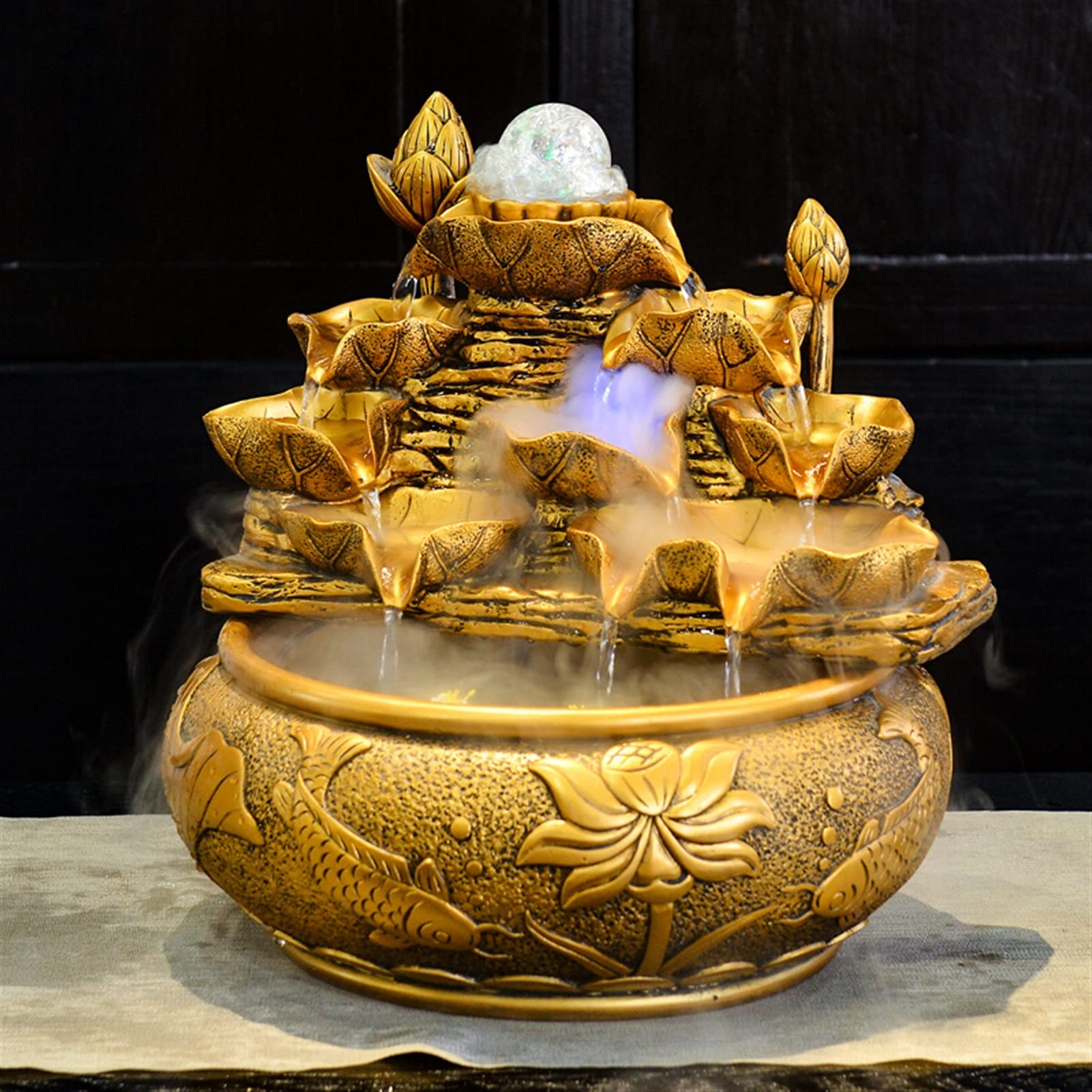 Fuentes de mesa Fuente de agua de escritorio de resina Fuente de feng shui de la suerte Ornamento de interior - Sonido de agua calmante y relajante - para la decoración de la mesa de la oficina en