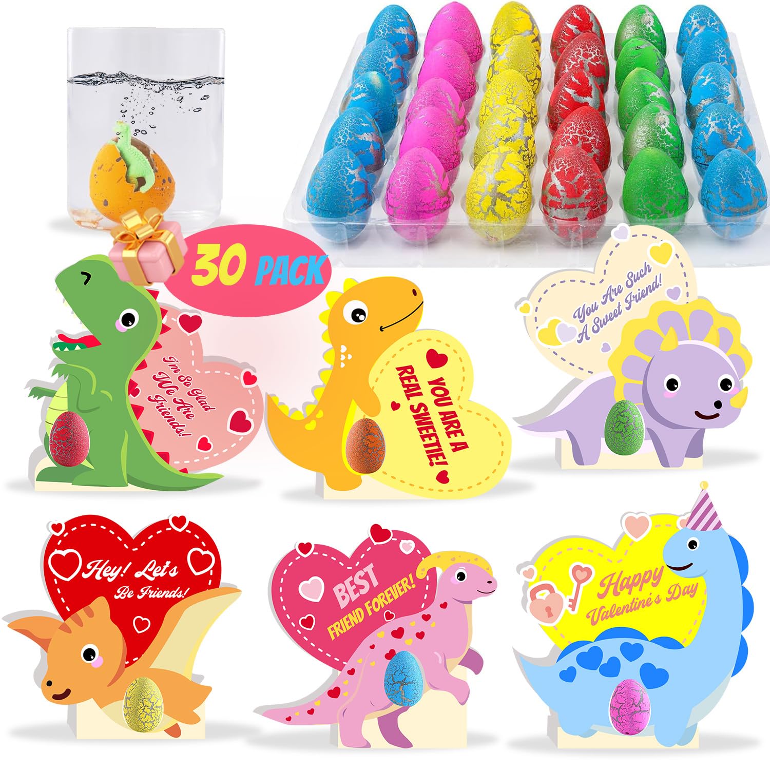 Kids Valentine Gift Set 30PCS Hatching Dinosaur Eggs Valentines Day ...