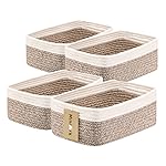 MiniArk Small Storage Baskets for Organizing | Closet Organizer Bins | Shelf Toy Basket | Woven Rope Baskets | Cube Decorative Box | Shallow Basket | 13x8.5x5.1 | 4 Packs White Brown
