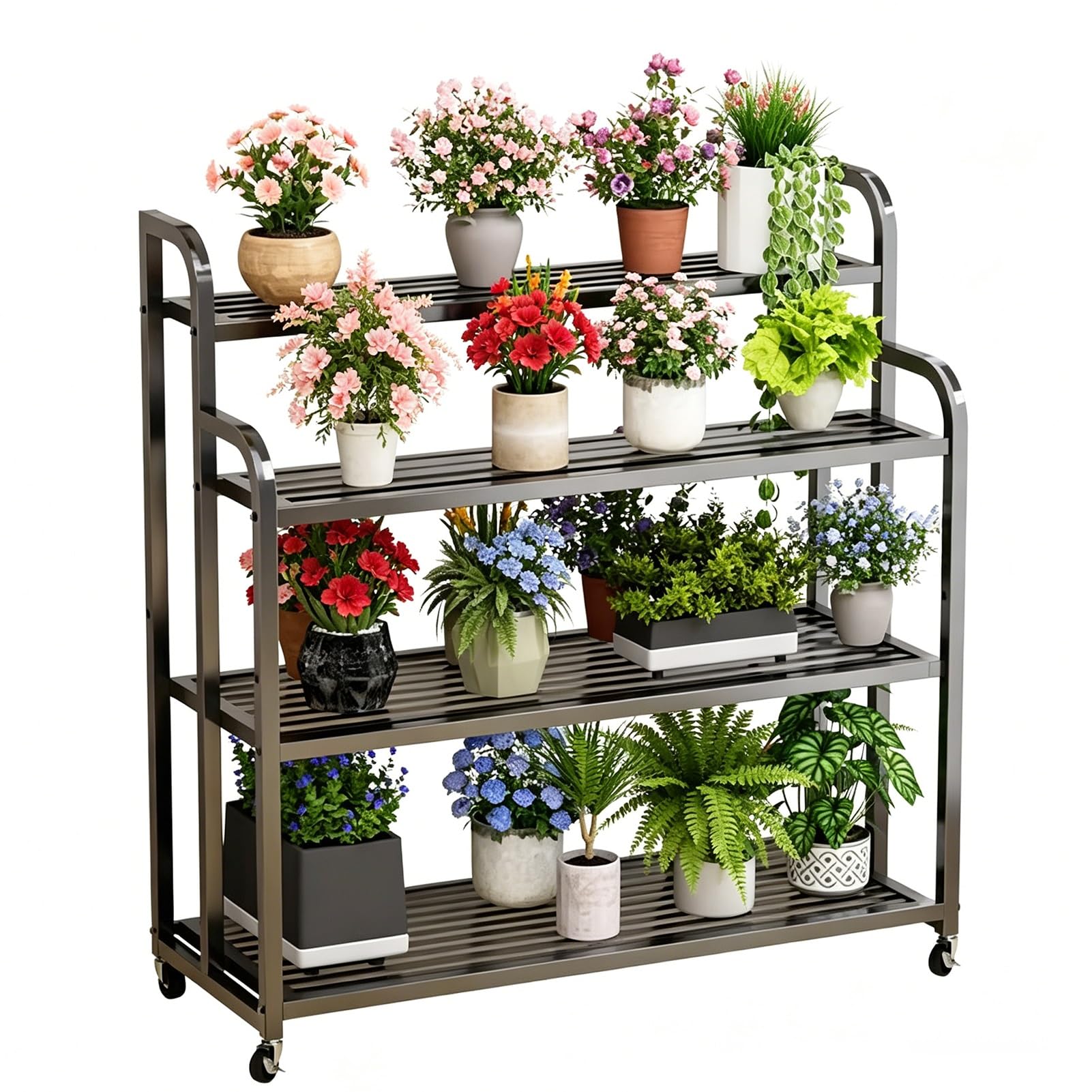 DMCHENGMA Iron Simple Flower Stand, Plant Stands Black Storage Rack 120cm Tall Plant Shelves for Multiple Indoor Plants, Metal 4 Tiered Display Racks(80x40x120cm)