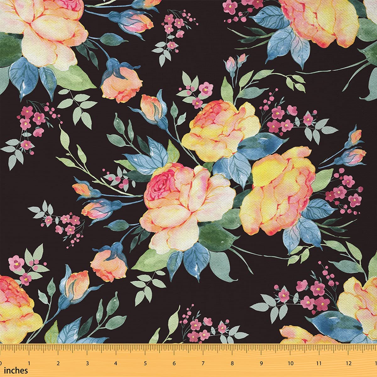 Richhome Multi 15 Watercolor Flowers Fabric By The Yard Colorful Vintage Wild Outdoor Floral Fabric For Adults Sewing Lovers Botanical Leaves Garden Scenery Fabric For Room Decor And Diy Upholstery 2 Yards