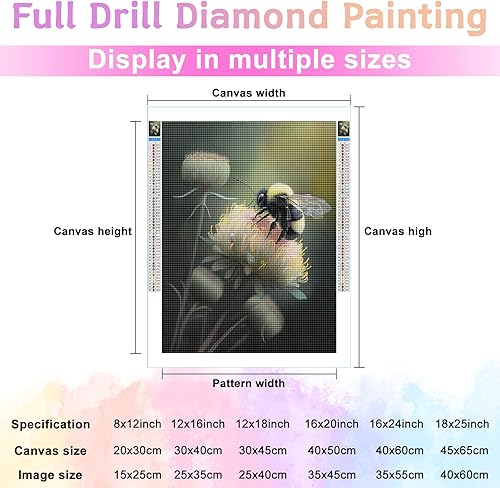 Miniatura 3 de Kits de pintura de diamantes 5D para adultos, flores, abejas, bordado, punto de cruz, diamantes de imitación, pinturas, artes, decoración de pared,