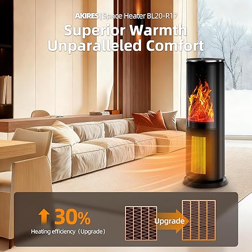 Miniatura 2 de AKIRES Calentador de espacio de 26 pulgadas para uso en interiores, calentador de habitación de 1500 W con termostato, calentador eléctrico portátil