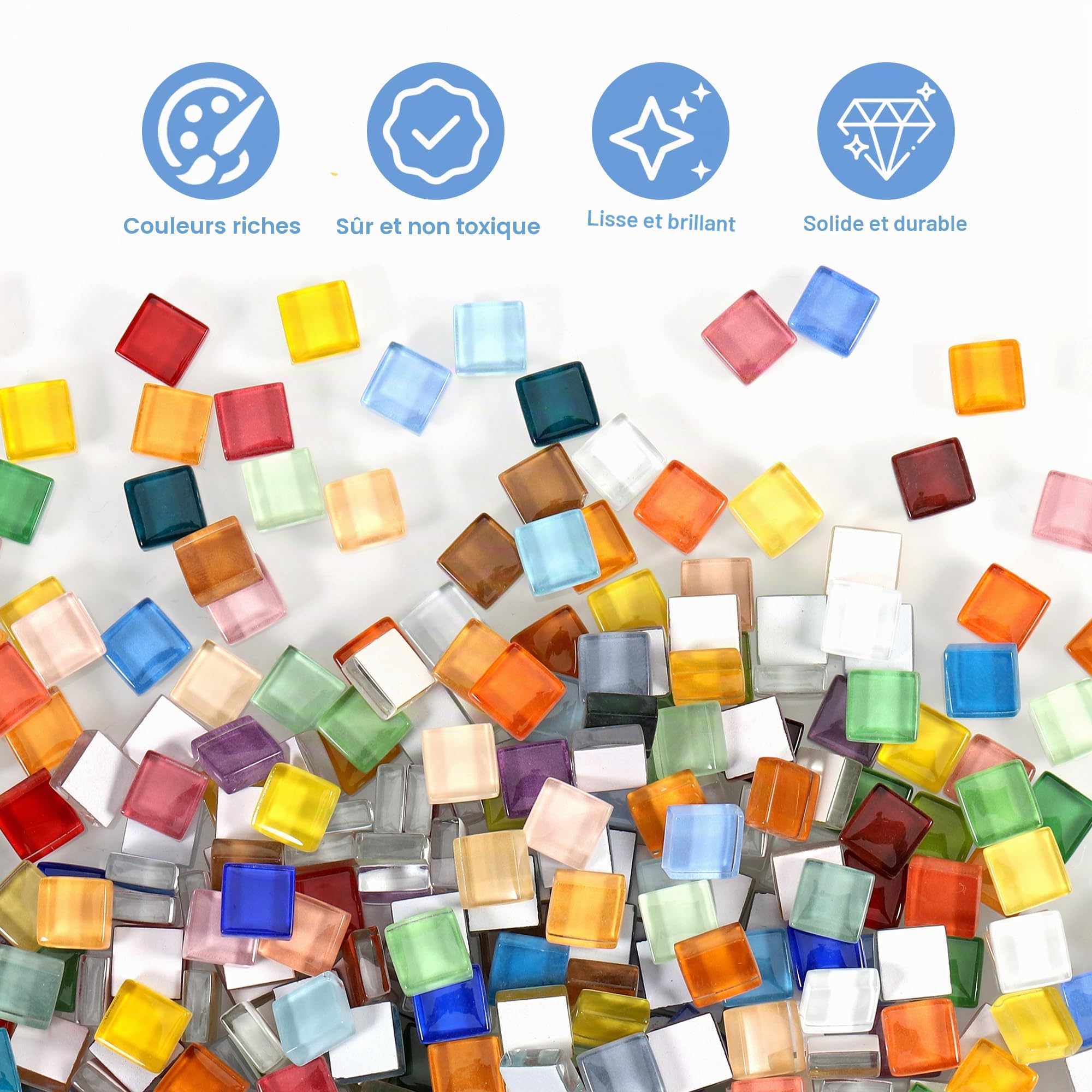 1100 Pièces Carreaux de Mosaïque Carrés en Cristal, Couleurs Mélangées, Paquet de 1 kg, Mosaique Loisir Creatif pour Salle de Bain, Salon, Cuisine, Décoration Intérieure