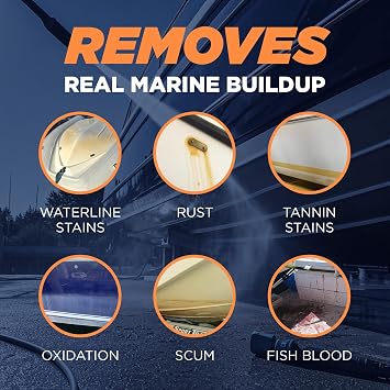 Instant Boat Hull Cleaner - Marine Grade, Easy to Use Boat Cleaner, Removes Stains, Water Lines, Yellowing & Rust, Safe for Use on Fiberglass, Plastic, Painted Hull Surfaces - Made in USA, 1 Gallon