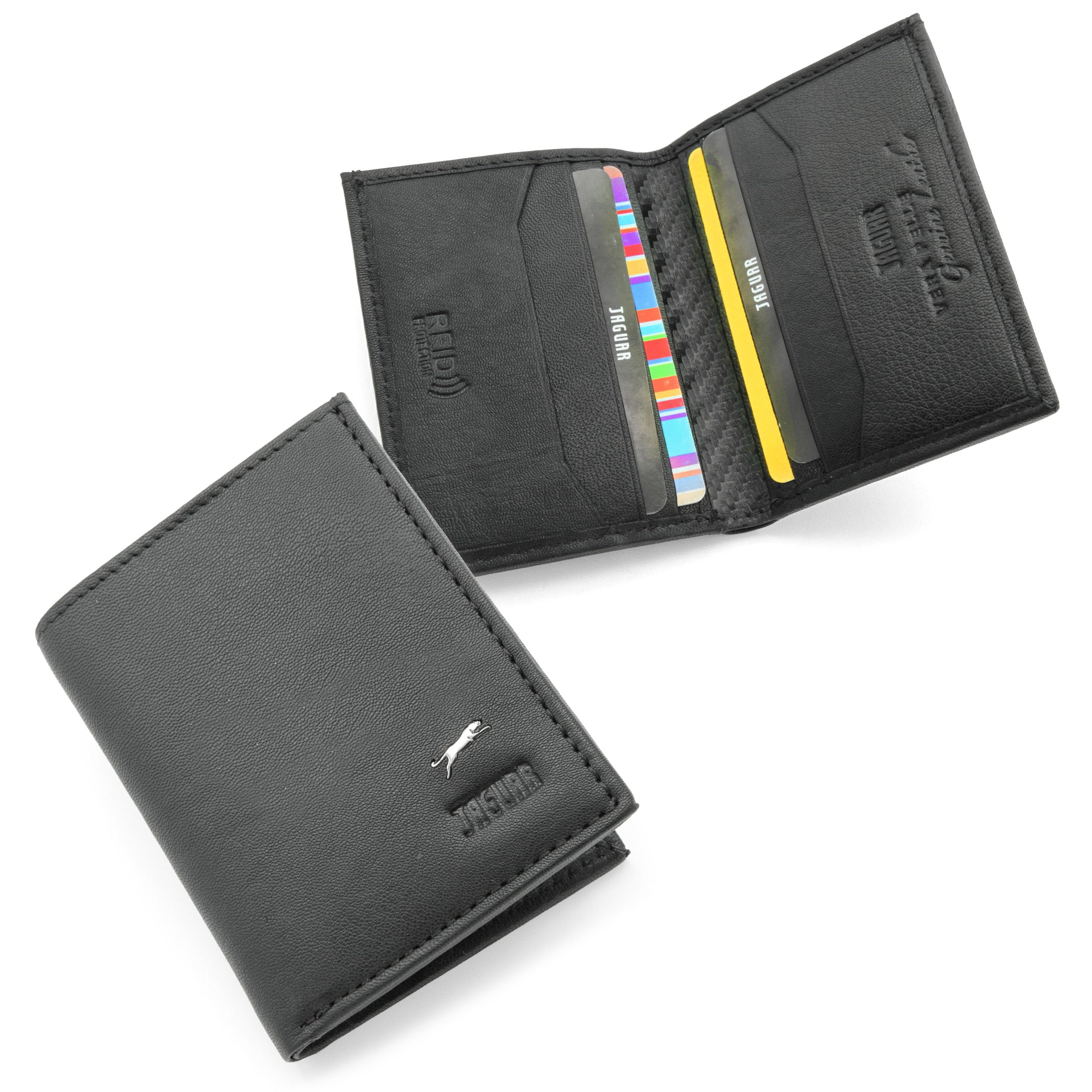 JAGUAR Porta Carte di Credito Uomo in Pelle con Protezione RFID e Logo Distintivo, Portacarte Uomo Portadocumenti Leggero e Comodo, Idea Regalo per Compleanno, Occasioni Speciali (Nero)