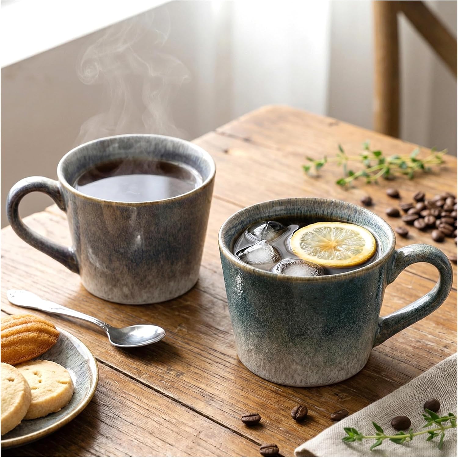12oz Coffee Mugs Set Of 4 - Ceramic Coffee Mugs With Handle - Reactive Glaze Stoneware Mug For Latte,Tea,Cappuccino,Cocoa,Hot Chocolate - Microwave And Diahwasher Safe（Purple and blue）