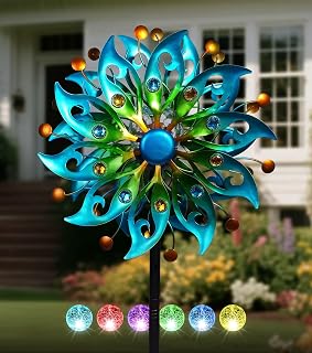 63-Inch Solar Peacock Wind Spinner with LED