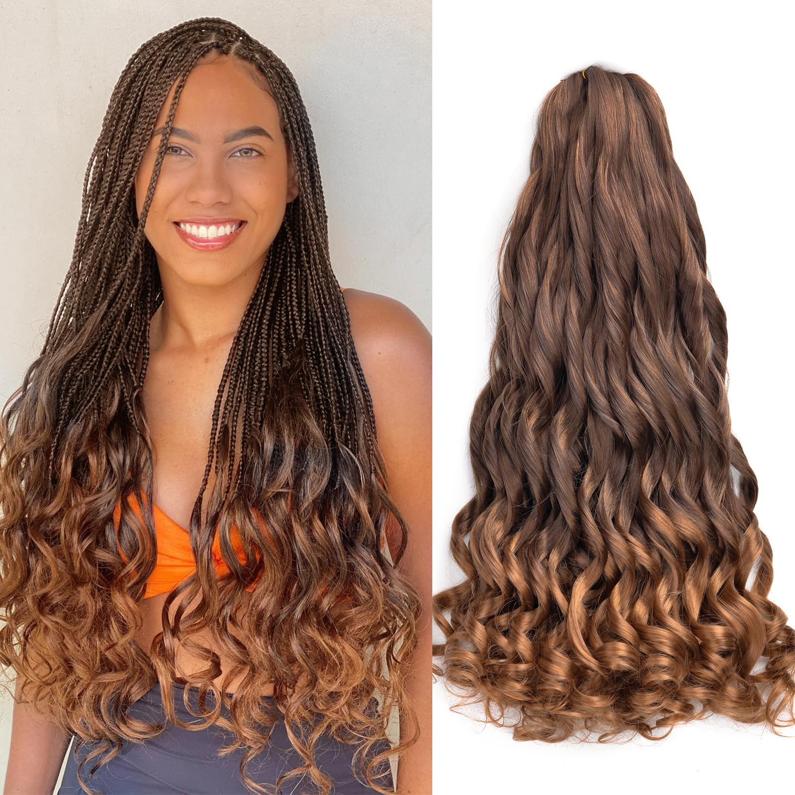 French Curl Braiding Hair 8 Packs 22 Inch Pre Stretched Synthetic Spiral Curly Crochet Ombre Braiding Hair 75g/Pack French Curl Hair Extensions for