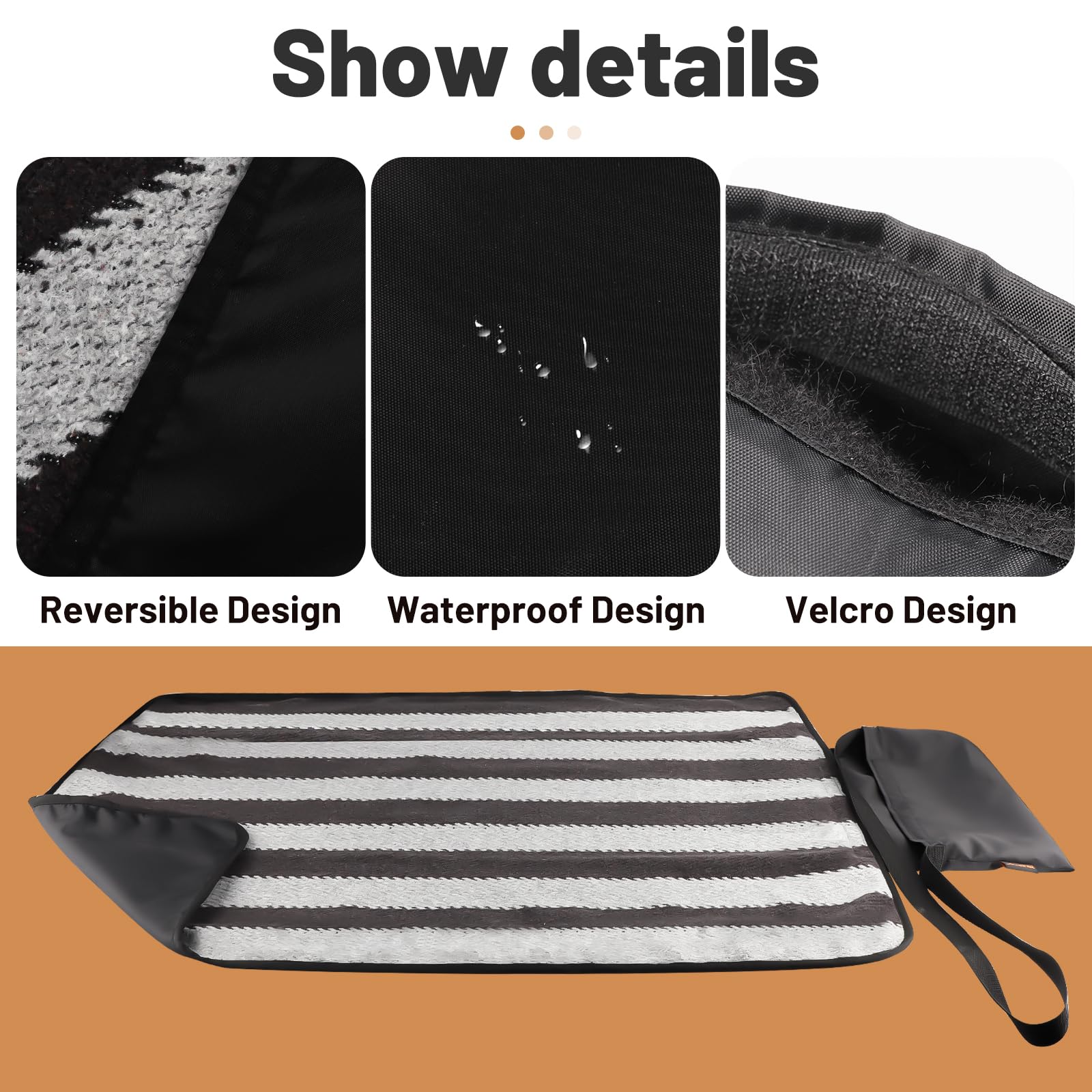 ACUSHLA Manta de camping para mascotas, 100 x 70 cm, impermeable, cálida, manta de viaje grande, para mascotas, perro y gato, alfombra para perros, plegable, para interior y exterior, con bolsa (negro