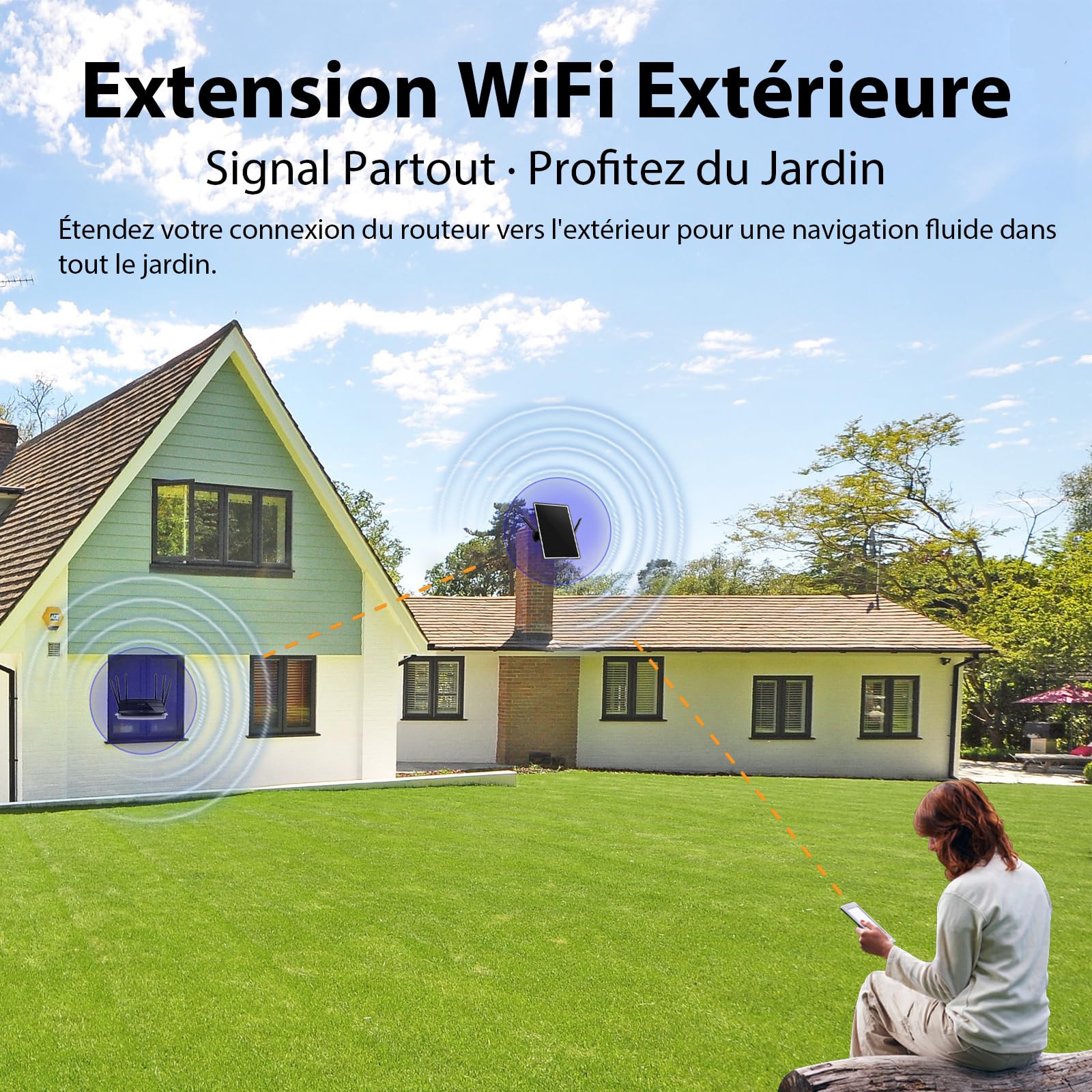 Répéteur Wi-FI Solaire, Amplificateur de Signal Internet 2,4 GHz pour I'extérieur, Répéteur Wi-FI 300 Mbps, Batterie de 26000mAh, Indice D'étanchéité IP66