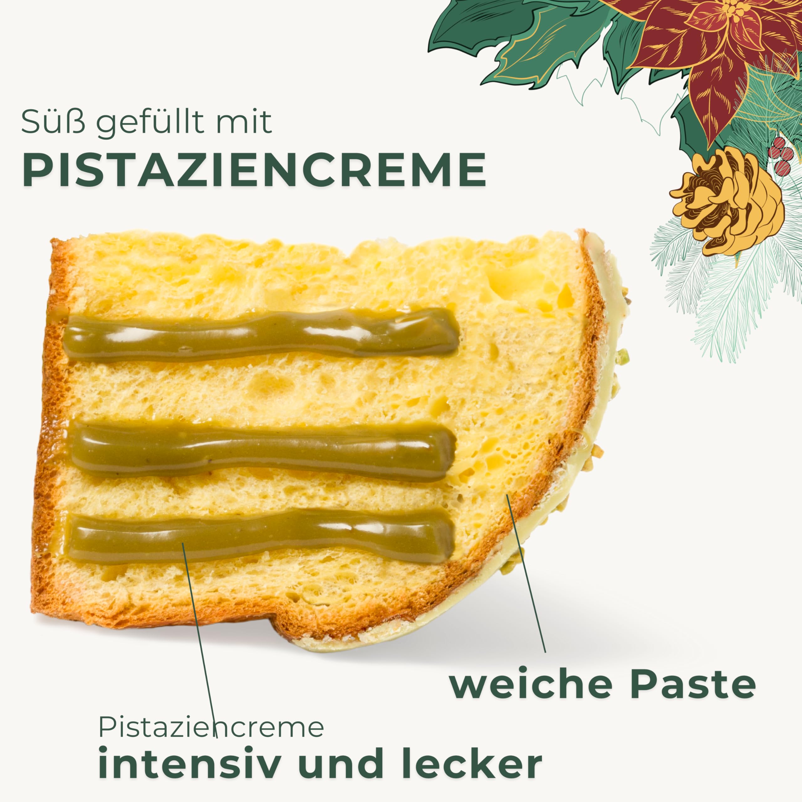 Handwerklicher Pistazien-Panettone 750 g, Pasticceria Fraccaro 1932, gefüllt mit Pistaziencreme, ohne kandierte Früchte und Rosinen, dunkle Schokolade und sizilianische Pistazienkruste, mit Mutterhefe