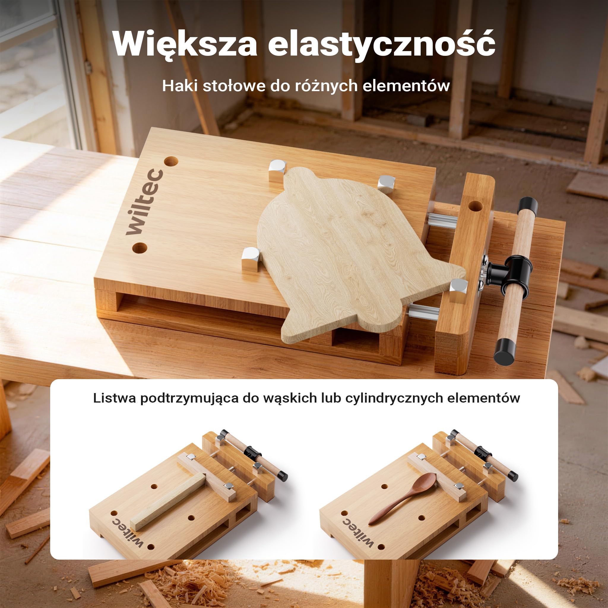 Wiltec Płyta strugarska z imadłem, kompaktowe 45,5 x 28 x 7 cm, mini stół stolarski z 2 zaciskami śrubowymi do mocowania na stole, drewno bukowe